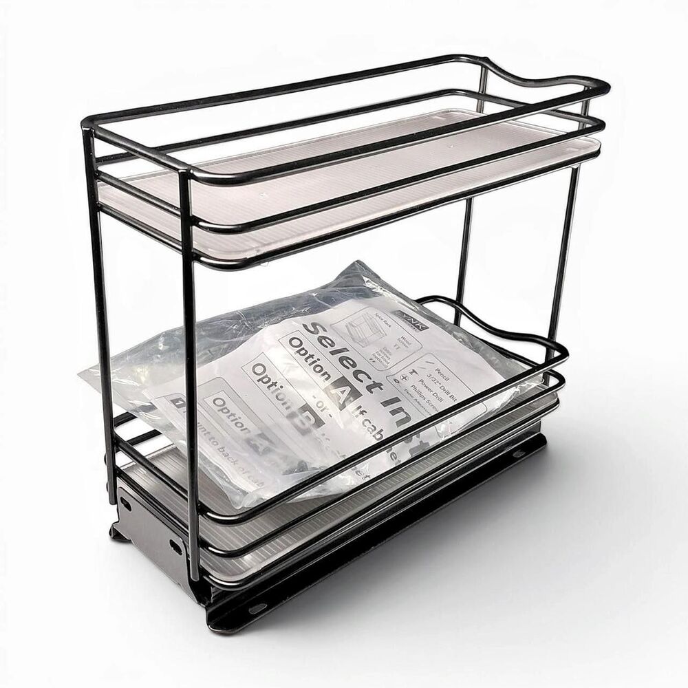 Lynk 2-Tier Spice Rack Organizer Black Metal Kitchen Cabinet Counter Shelf